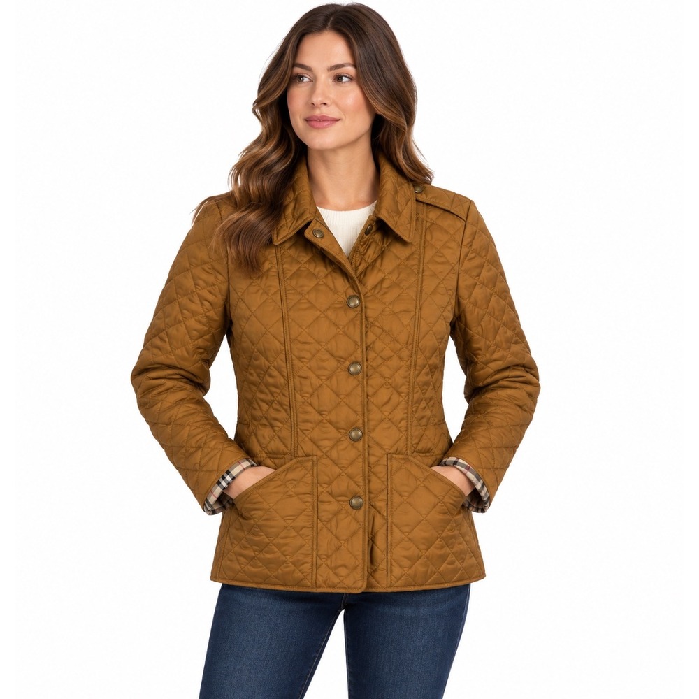 Burberry Brit Women Mustard Bronze Diamond Quilted Jacket XS Kencoat